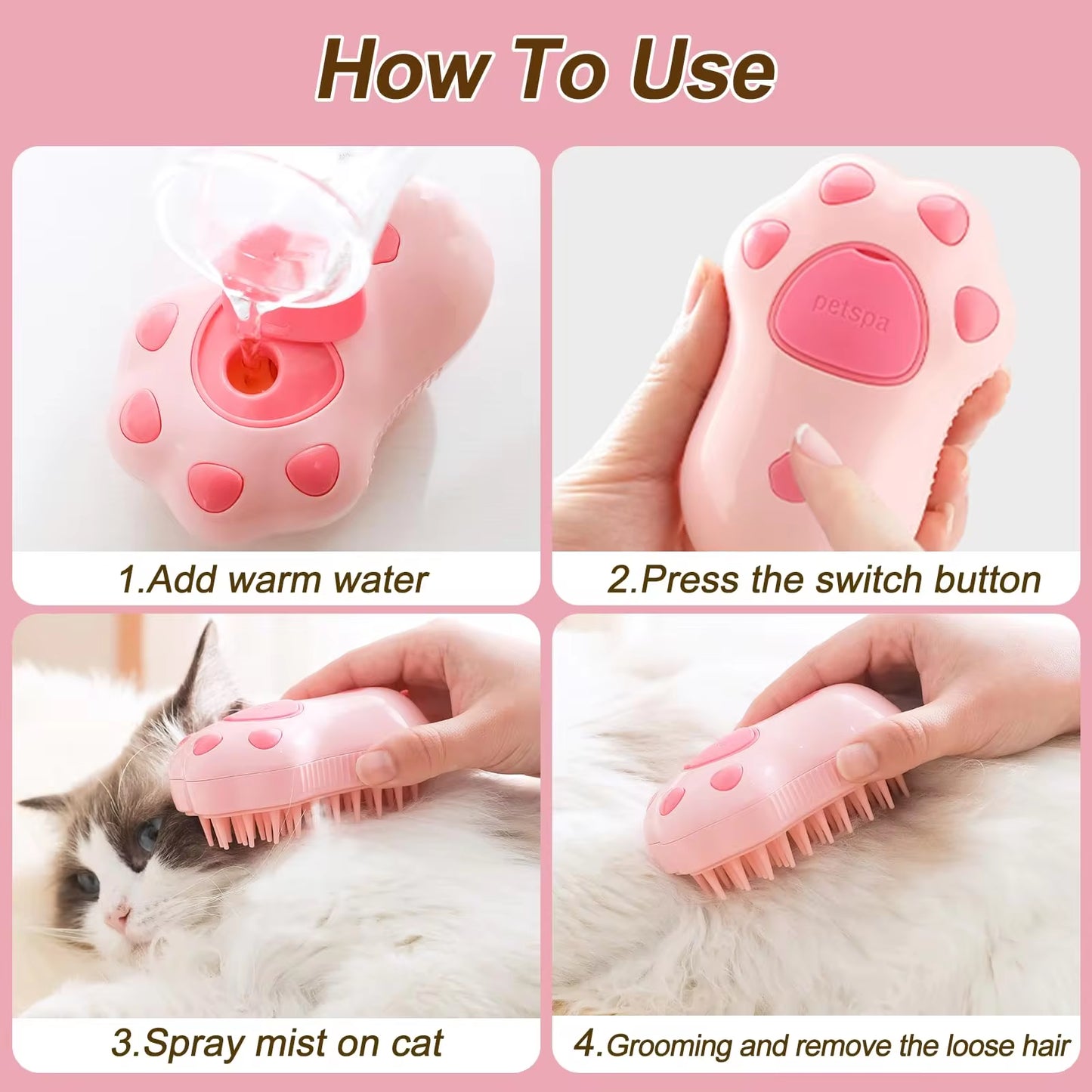 Ultimate 3-in-1 Pet Grooming Brush: Electric Spray Comb for Cats and Dogs with Massaging Action and Hair Removal Features